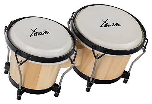 XDrum Bongos Club - 6" Macho und 7" Hembra - Naturfelle - professionelles Stimmsystem - Schwarz satinierte Hardware - Natur