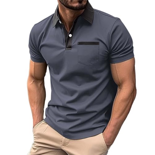 T-Shirt Herren Poloshirt Kurzarm Golf T-Shirt Klassische Casual Polohemd Spleißstreifen Reißverschluss Umlegekragen Tops Poloshirt Herren Poloshirt Herren Kurzarm Schwarz TüRkis