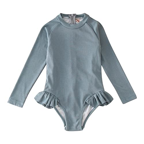 Sommer Kleinkind Langarm Einfarbig Rüschen 1 Stück Strand Onesie Badeanzug Bikini Badeshorts für Jungen (Grey, 3-4 Years)