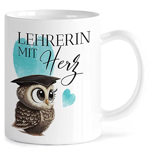 MeLifestyle Kaffeetasse Tasse - Lehrerin mit Herz Danke für Alles Beste Lehrerin Eine großartige Lehrerin ist schwer zu finden, hart zu verlassen und unmöglich zu vergessen Geschenk Abschied Abschluss