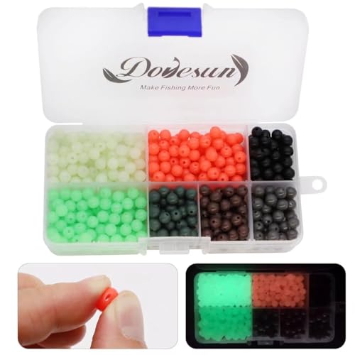 Dovesun Weich Gummi Fischperlen Zubehör für die Fischerei 7 Farben Rund mit Angelkoffer 6mm (0.23in) 600pcs