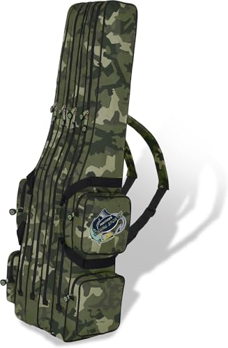 Rutentasche Angelrutentasche Rutenfutteral Aufbewahrungstasche 125 cm / 150 cm / 160 cm / 170 cm / 190 cm - wasserabweisende Angeltasche Angelrucksack Farbe Woodland-CZ-Camo 4 Innenfächer Größe 170 cm