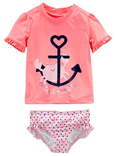 Simple Joys by Carter's Baby-Mädchen 2-Piece Assorted Rashguard-Set, Lachsrosa Krabbe/Rosa Ankermuster, 2 Jahre