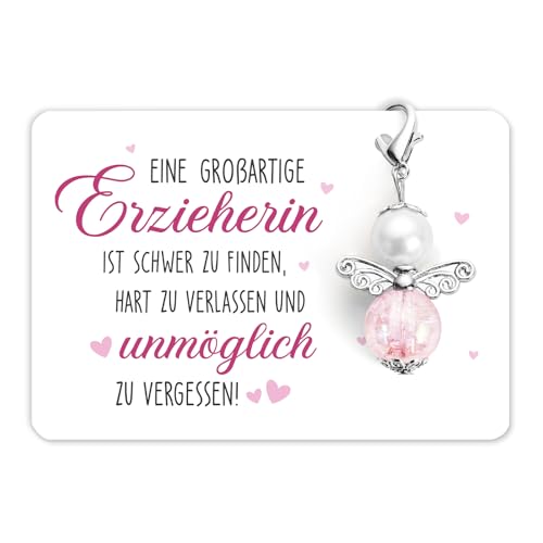 BOOMTOP Erzieherin Geschenk Schlüsselanhänger Abschiedsgeschenk Erzieherin Lehrerin Regenbogen Rosa Schutzengel Anhänger Klein Dankeschön Geschenke Weihnachten Tagesmutter Kindergarten Kita Abschied