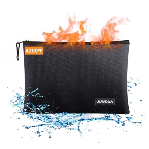 JUNDUN Feuerfeste Dokumententasche(36x26cm 4200℉), Feuerfeste Geldtasche, Tresor Feuerfest Wasserdicht Geldscheine Aufbewahrung Aktentasche Für Dokumente/Geld/Passport/Bankdatei Und Bargeld