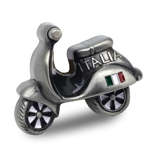 Kühlschrankmagnet für Motorroller, italienisch, aus Metall, Souvenir, Italien, mit Flagge, Dekoration für Zuhause, Küche, Reisegeschenk, Kollektion Kühlschrankmagnete – Touristisches Souvenir (Silber)
