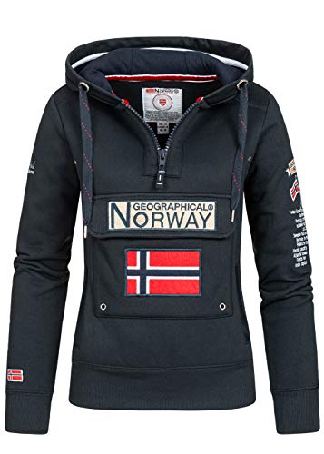 Geographical Norway GYMCLASS Lady - Damen Sweatshirt Hoody Und Taschen Känguru - Damen Sweatshirt Langarm - Pullover Winter - Hoodie Jacke Tops Sport Kapuzen Hoodies (Marineblau L - GRÖSSE 3)