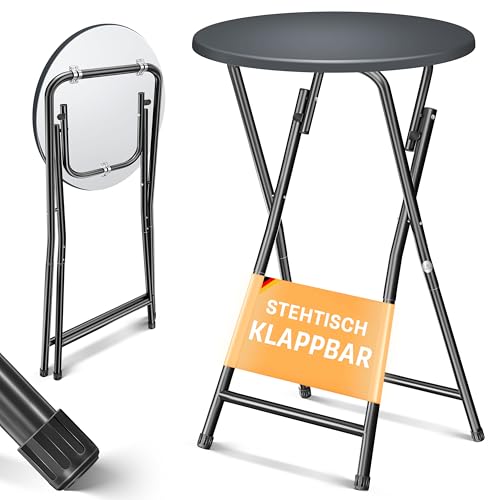 KESSER® Stehtisch Bistrotisch mit PVC-Platte | Wetterbeständiger Klapptisch | 60cm / 110cm | Partytisch Tisch rutschfest | In- & Outdoor | Hochzeit Empfangstisch | 4 Standfüße pulverbeschichtet