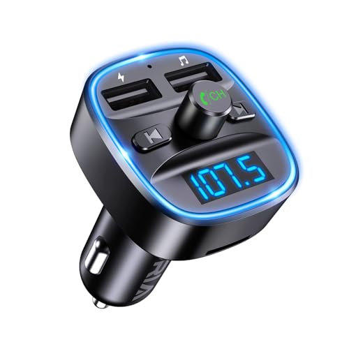 ORIA Bluetooth 5.3 FM Transmitter, Auto Radio Adapter mit Mikrofon & 2 Aufladung, LED Display Ladegerät, Freisprechen Car Kit, Musik-Player, unterstützen BT, TF-Karte, USB-Disk