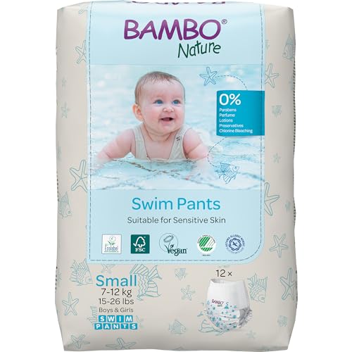 Bambo Nature Schwimmwindel Baby, Größe S (7-12 kg), 12 St. Windeln | Secure-Fit Einweg-Badehose | Auslaufsicherer Komfort beim Wasserspiel