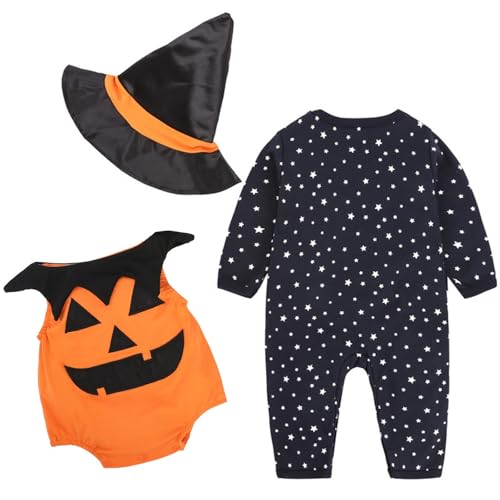 Halloween Karneval Kostüm Cosplay Set für Kinder Neugeborene Sterne Strampler Halloween Outfits Kostüm Set Kinder Shirts Gymnastikanzug Mädchen (Orange, 6-12 Months)