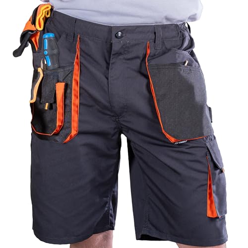 BWOLF Atlas Shorts Arbeitshosen Männer Kurz Arbeitsshorts Herren Arbeitshosen Herren Multifunktionalenn Taschen, Verstärkt mit 600D Polyester Grau/Orange 2XL