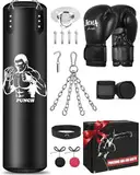 JUOIFIP Ungefüllt Boxsack Hängend Set, Boxsack Erwachsene mit Einer vollständigen Palette von Zubehör, Microfiber Leder schwere Tasche für das Training Kickboxen Fitness MMA Grappling Muay Thai