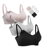 HOFISH Schwangerschafts-BHs, Bralette, Größe S-XXL, mit extra BH-Verlängerungen und Clips, 3 Stück, Schwarz / Grau / elegantes Rosa, Large