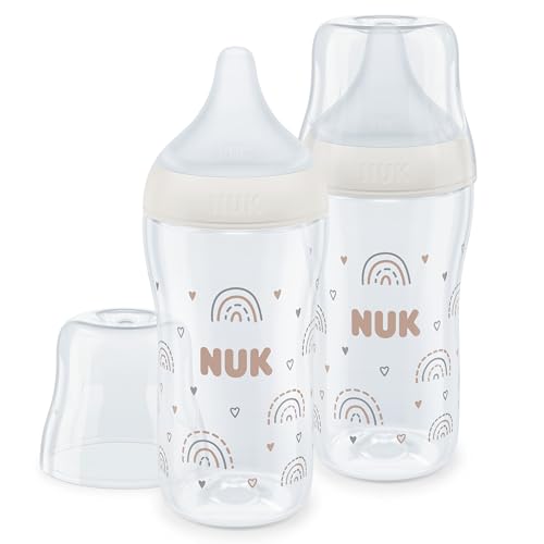 NUK Perfect Match Babyflaschenset | Ab 3 Monate | Passt sich dem Baby an | Temperature Control | Anti-Colic | 260 ml | BPA-frei | Silikontrinksauger, Medium | Regenbogen | 2 Stück