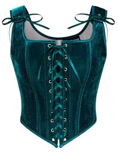 SCARLET DARKNESS Damen Renaissance Corsagen Weste Vintage mit Schnürung Tank Oberteile Pfauenblau 36