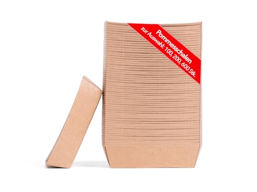 Vivopack Pommes Schalen 14x7x4,5cm 100 Stück, Pappschalen Einweg, Pommesschalen, Schale Pappe Schüssel, Nacho Schale, Chips Schale, Kleine Schalen, Pappschale, Bowl Schale, Einweg Schüssel
