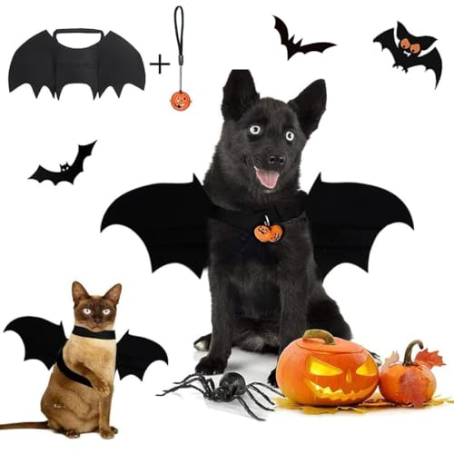 LSOJFE Haustier Fledermausflügel,Haustier Fledermaus Kostüm,Katze Fledermaus Kostüm,Fledermausflügel Hund,Halloween Haustier Kostüm Fledermaus,Halloween Haustier Wings mit Pumpkin Bell