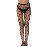 Damen Strumpfhose mit hoher Taille Netzstrümpfe Oberschenkelhohe Strumpfhose Lingerie Body (E, One Size)