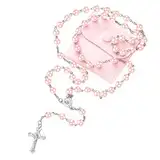 Katholischer Rosenkranz, Rosary Necklace mit Jesus Kreuz, Rosenkranz Gebetskette für Taufe Kommunion Hochzeit Kommunion Party