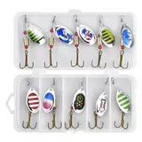 Dokeno 10 pcs Angelköder,Forellen Spoon Set Forellenköder,Forellenköder Spinner Blinker Set mit Aufbewahrungsbox Pailletten Kunstköder Spinner Angelköder für Hecht Zander Barsch Forelle Zander