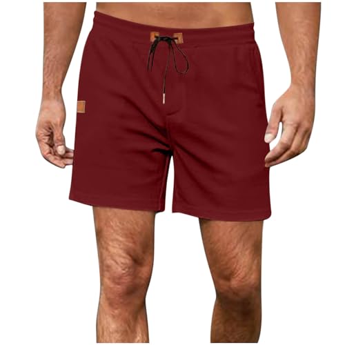 Shorts für Herren, Baumwoll-Leinen-Shorts, hochwertig, einfarbig, kurz, elastische Taillentaschen, kurze lockere Passform, Freizeithose, Strand, Urlaub, Sporthose, Outdoor, Walking-Hose, atmungsaktiv