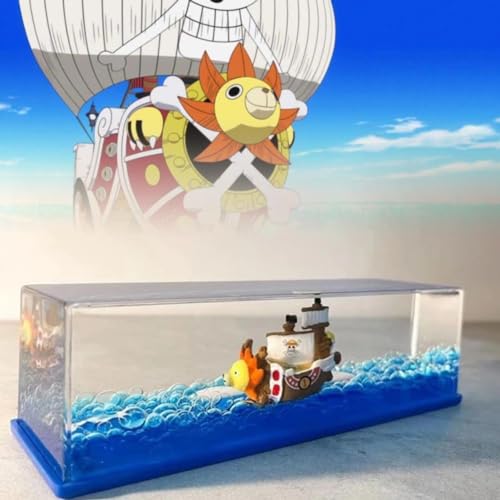 Tuzsocr Kreuzfahrtschiff Fluid Drift Bottle, One Piece Sunny Schiff in Flasche, Unsinkbares Schiff One Piece Drift Bottle Pirate Ship, Stressabbau, One Piece Schiff im Glas für Büro und Haus Deko