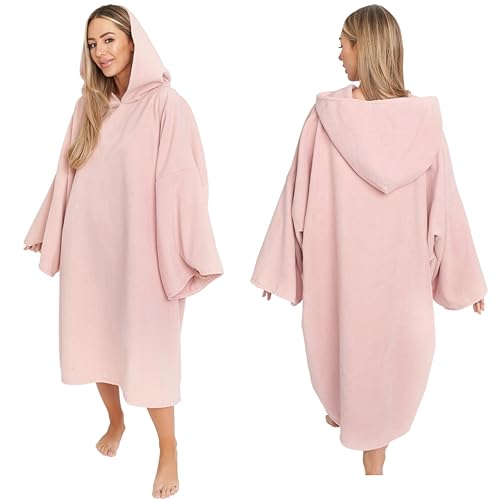 Brentfords Kapuzen Handtuch Poncho für Erwachsene, groß, zum Baden, Schwimmen, Surfen, Strand, saugfähige Mikrofaser, Damen und Mädchen, schnell trocknender Handtuch-Poncho, Blassrosa