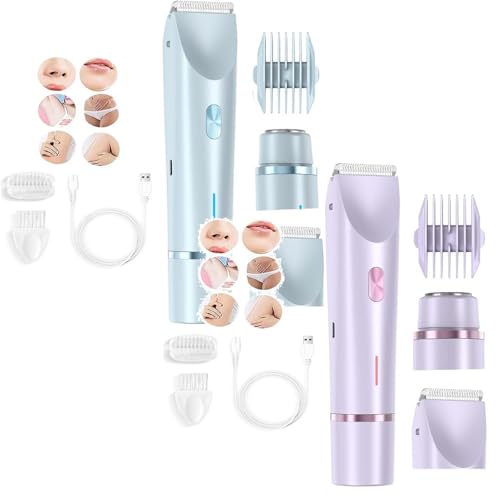 Mehrbereich Trimmer für Damen - Sanfte Haarentfernung im Intimbereich, Gesicht & Körper, Nass und Trocken Anwendbar (Blau+Lila)