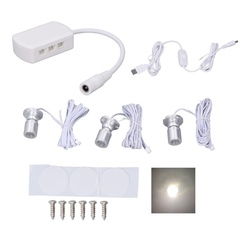 LED-Spot-Lichter, klein, 5 V, USB, warmes Licht, Schaufenster-Display-Licht, 1 bis 3 dimmbare kleine Schrankleuchte für die Schmucksammlung (Silber)