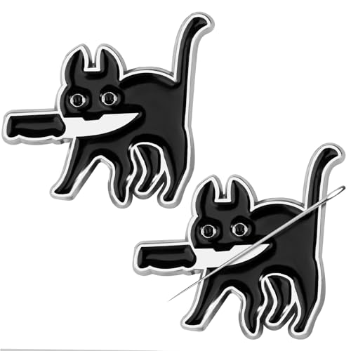 Yeomju 2 Stück Lustige Schwarze Katze Nadel Minder, Nadel Minder Magnet, Magnetischer Nadel Nanny Näharbeiten Zubehör