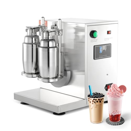 VEVOR Milchshake-Maschine, 120 W kommerzieller Milchtee-Shaker, Doppelkopf-Milchshake-Mixer, 0–180 s einstellbarer Milchshake-Mixer, mit 750 ml Edelstahlbecher, für Milchtee-Laden