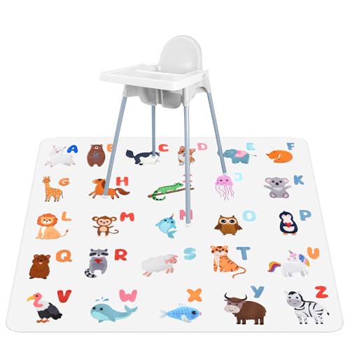 Vicloon Hochstuhl Bodenmatte,Spritzmatte für unter Hochstuhl 135 x 135 cm, Waschbar, Faltbar,Wasserdicht Hochstuhl Spritzschutzmatte für Kinder, Baby, Kleinkind Fütterung-Tier