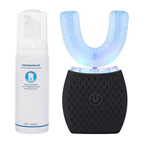 Automatische Ultraschall Zahnbürste, Elektrische Ultraschall-Zahnbürste, 360° Ultraschallzahnbürste für Erwachsene, Zahnaufhellungsbürste mit Timer Elektrozahnbürste Kabelloses Laden (Black, M)