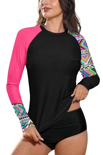 BesserBay Damen Rash Guard Bademode UV Shirts Langarm Tankini UPF 50+ Schwarz Gr.- 40 EU/Large