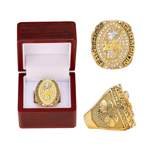 HYKJSHED 2024 Fantasy Football Ring Meisterschaftsring FFL Champions Ring Souvenir Fan Geschenk Vatertag Sammlerstücke Ring Vitrine(Size:11)