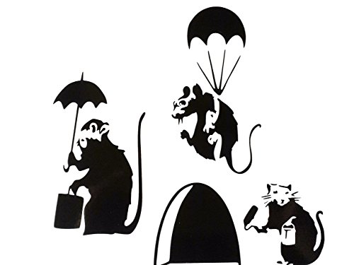 UKSELLINGSUPPLIERS® Wandaufkleber, Motiv: Mausloch, Banksy, kleine Bankratte mit Farbdose und Rolle, Fallschirmjäger/Regenschirm, Vinyl, 3 x 11 x 5 cm