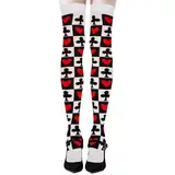 Spielkarten Overknees Damen Opaque Hold-ups Kostüm-Strumpfwaren Herzkönigin Strümpfe Halterlose Cosplay Herzdame Poker Spielkarten Kniestrümpfe für Karneval Mottoparty Fasching Accessoire zubehör