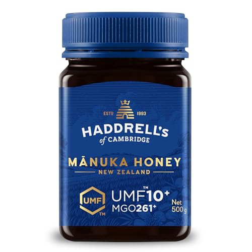 Haddrell's of Cambridge Manuka Honig 250+ MGO (UMF 10+) 500g – Zertifizierter Manukahonig aus Neuseeland – Reich an Methylglyoxal – Nachhaltig, roh und mit hohem MGO-Gehalt – Honig in Premium-Qualität