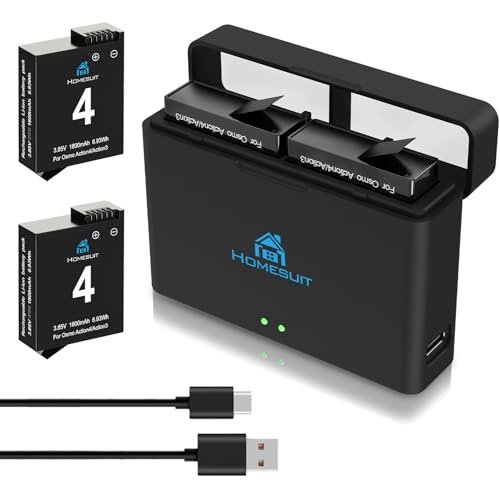 Homesuit Osmo Action 4 3 Akku 1800mAh und Dual USB LED Ladegerät Kit für DJI Osmo Action 4 / DJI Osmo Action 3 / DJI Action Extreme Akku (2er-Pack)