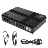 Effdrdfs Mini-USV-Akku für Router, unterbrechungsfreie Stromversorgung mit 10400 mAh Powerbank, USB-Ausgang 5 V 2 A, 5 V 9 V 12 V 2 A DC, Sicherheitskameras, Smartphone - Schwarz, Kompakt