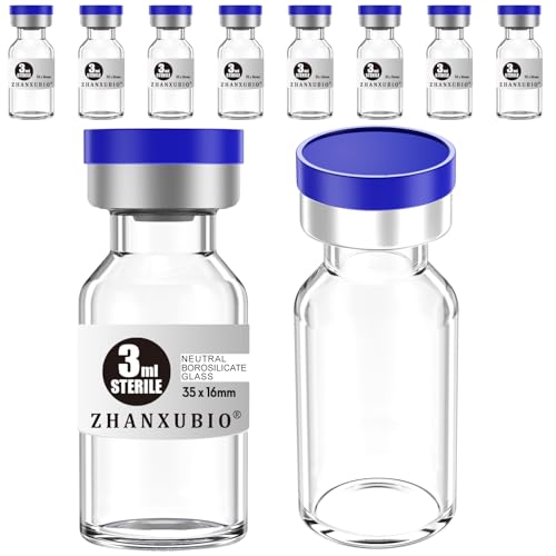 ZHANXUBIO Sterile leere Ampullen mit selbstheilendem Injektionsanschluss und Aluminium-Kunststoffkappe, sterile Verpackung (3 ml, transparent, 10 Stück)