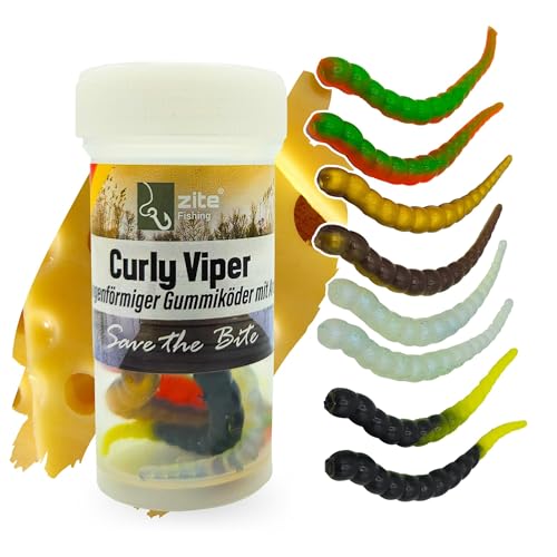 Zite Fishing Curly Viper Allround Mix 8 STK - Schlangenartiger Gummiköder 6,5cm – Gummiköder Forelle Rotierend & Schlängelnd – Phthalatfrei & mit Käse-Aroma