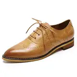 Mona flying Damen Spitze Zehe Handgefertigt Leder Derbys Lace Up Oxfords Formelle Freizeit Schuhe,Braun,40.5 EU