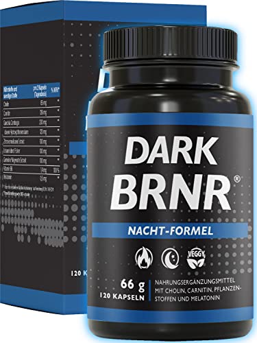 BRNR DARK BRNR Nacht-Formel mit Melatonin und L-Carnitin, Stoffwechsel-Rezeptur mit Cholin und Vitamin B6, 120 Kapseln