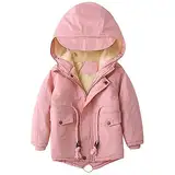 linboo Kinder Winterjacke Jungen Mädchen Warm Gefütterte Blouson Hoodie Dicke Mantel Parka Baby Wintermäntel, Rosa, 128(Etikettengröße: 130)