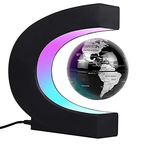 JOWHOL Magnetische Schwebender Globus Schwebende Kugel Globus Schwebend C Form mit LED-Licht Automatischer Drehung beleuchtet globus Kinder Männer Heim büro Deko Schwebend