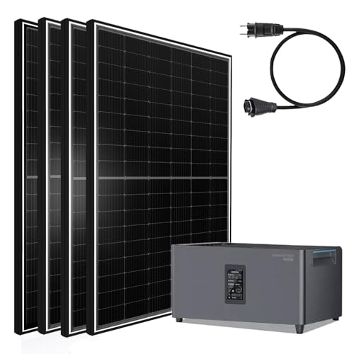 Balkonkraftwerk 2600W mit Speicher Marstek Jupiter C+ 2560W, 4x500W Vollschwarz Solarmodule mit 2,56kwh Stromspeicher, Bifazial Solarpanel bis zu 2600W, Solaranlage Photovoltaik für Dach Haus Balkon