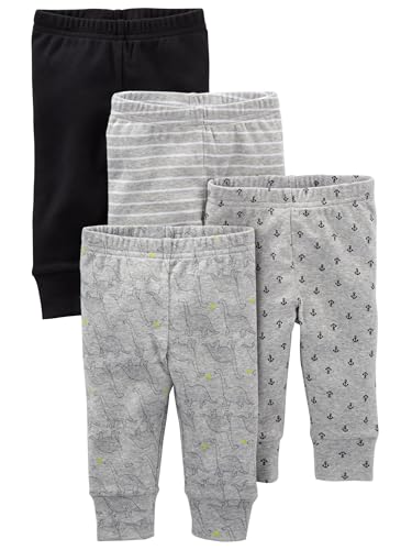 Simple Joys by Carter's Unisex Baby Hose Baumwolle, 4er-Pack, Grau/Schwarz Bananen/Weiß, 0 Monate