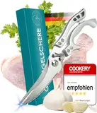 Cookery® [PREMIUM] Geflügelschere aus Edelstahl mit Sicherheits-Griff aus Aluminium zum Zerteilen von Geflügel/Fisch/Fleisch geeignet für Ente, Huhn, Gans, Pute oder Truthahn (Silber)